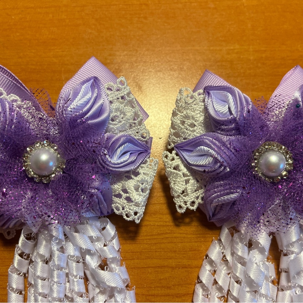 Hair bows.  Handmade by yours truly. Sets can be made in any color variation.